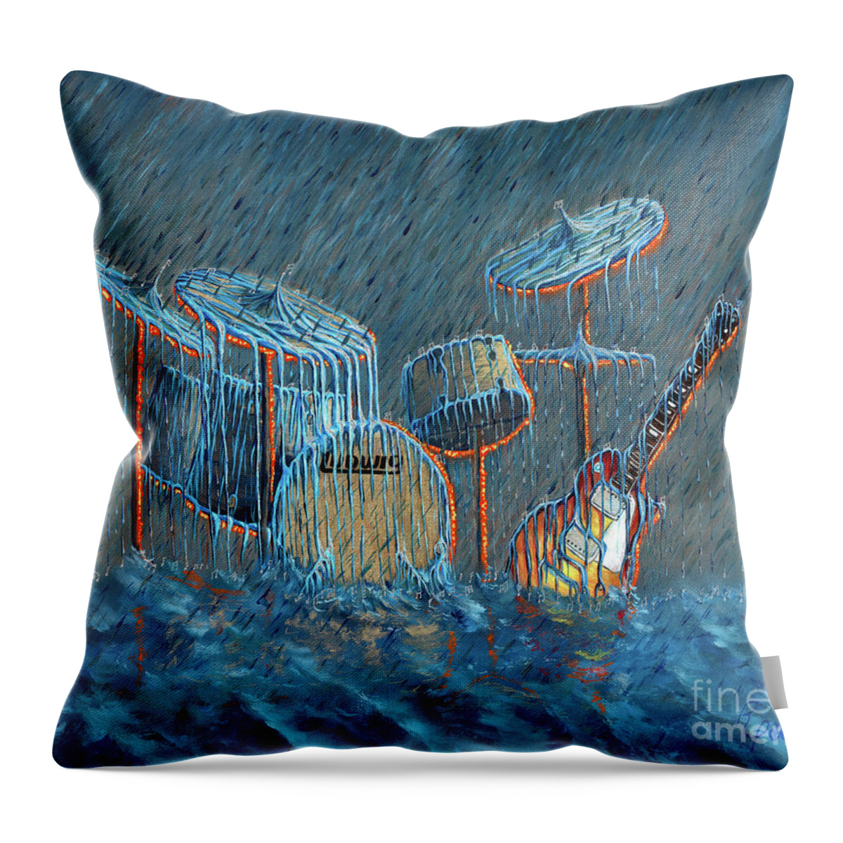 Led Throw Pillow featuring the painting When The Levee Breaks by Rebecca Parker