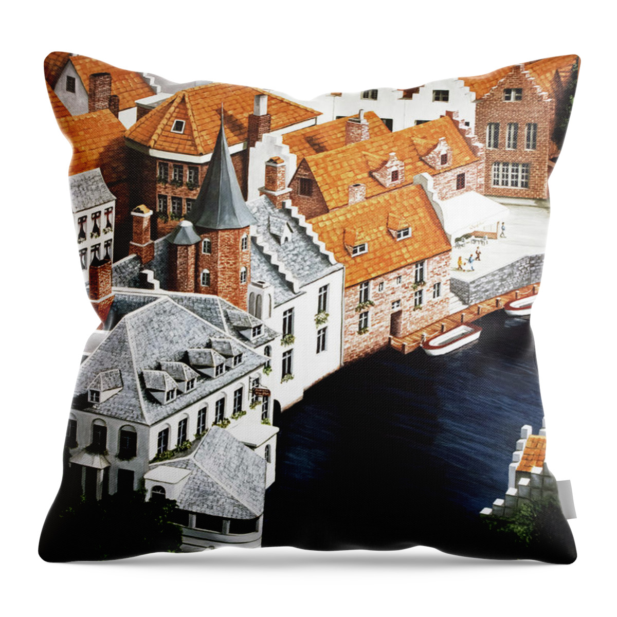 Bruges Throw Pillow featuring the painting WHERE THE RIVER BENDS - Prints-Decor-More by Mary Grden