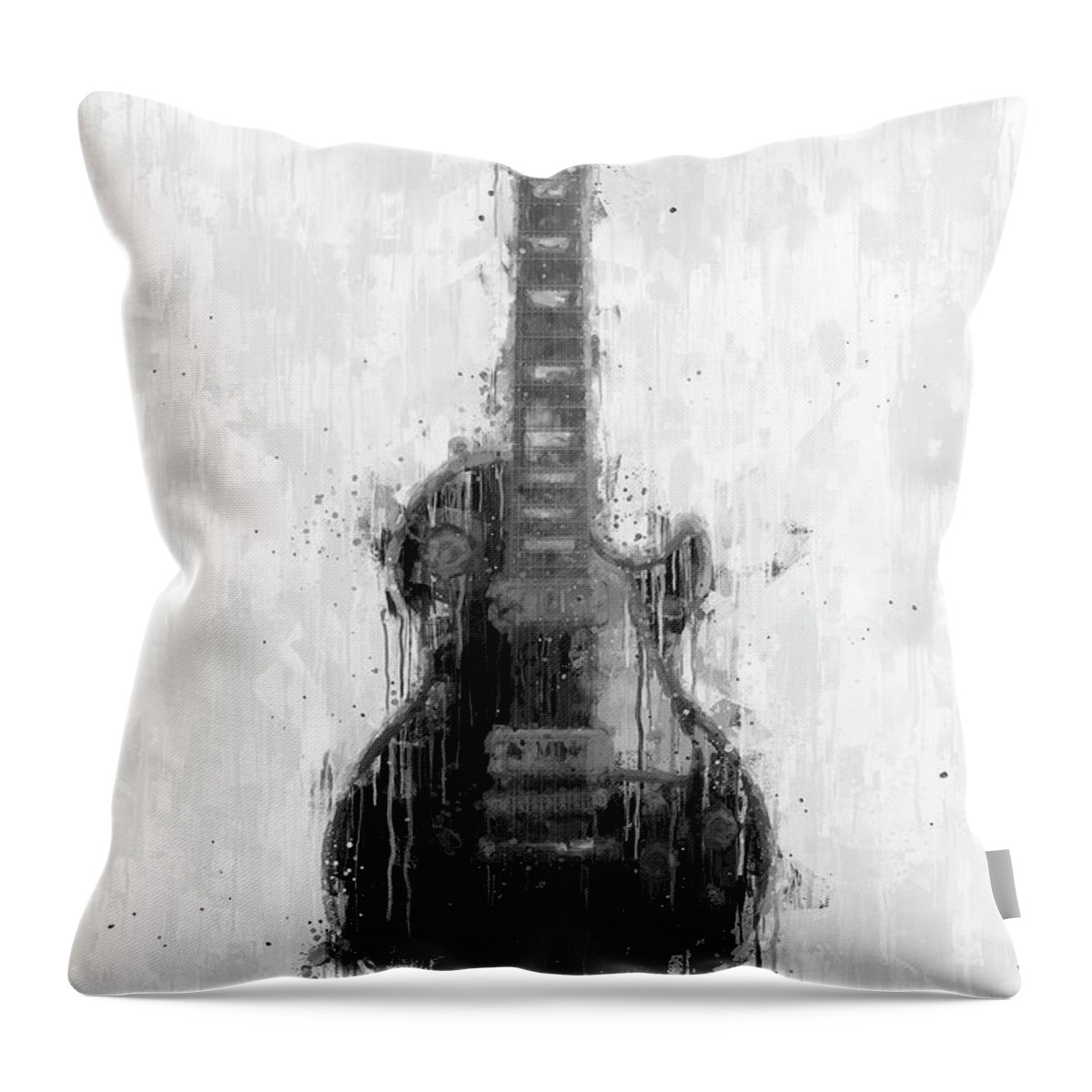 Guitar Throw Pillow featuring the digital art While My Guitar Gently Weeps - Black and White by Nikki Marie Smith