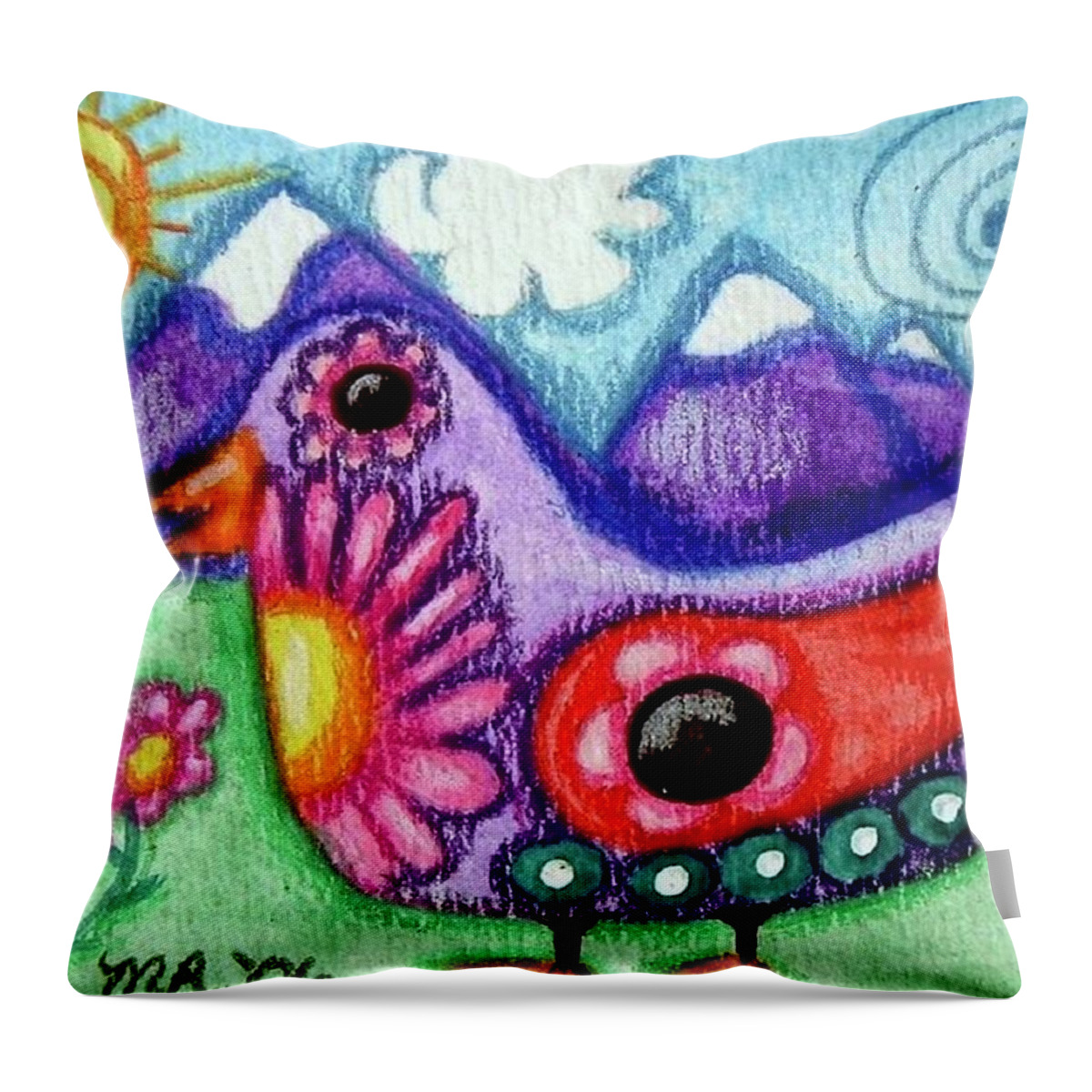Whimsical Throw Pillow featuring the painting Whimsical Bird by Monica Resinger