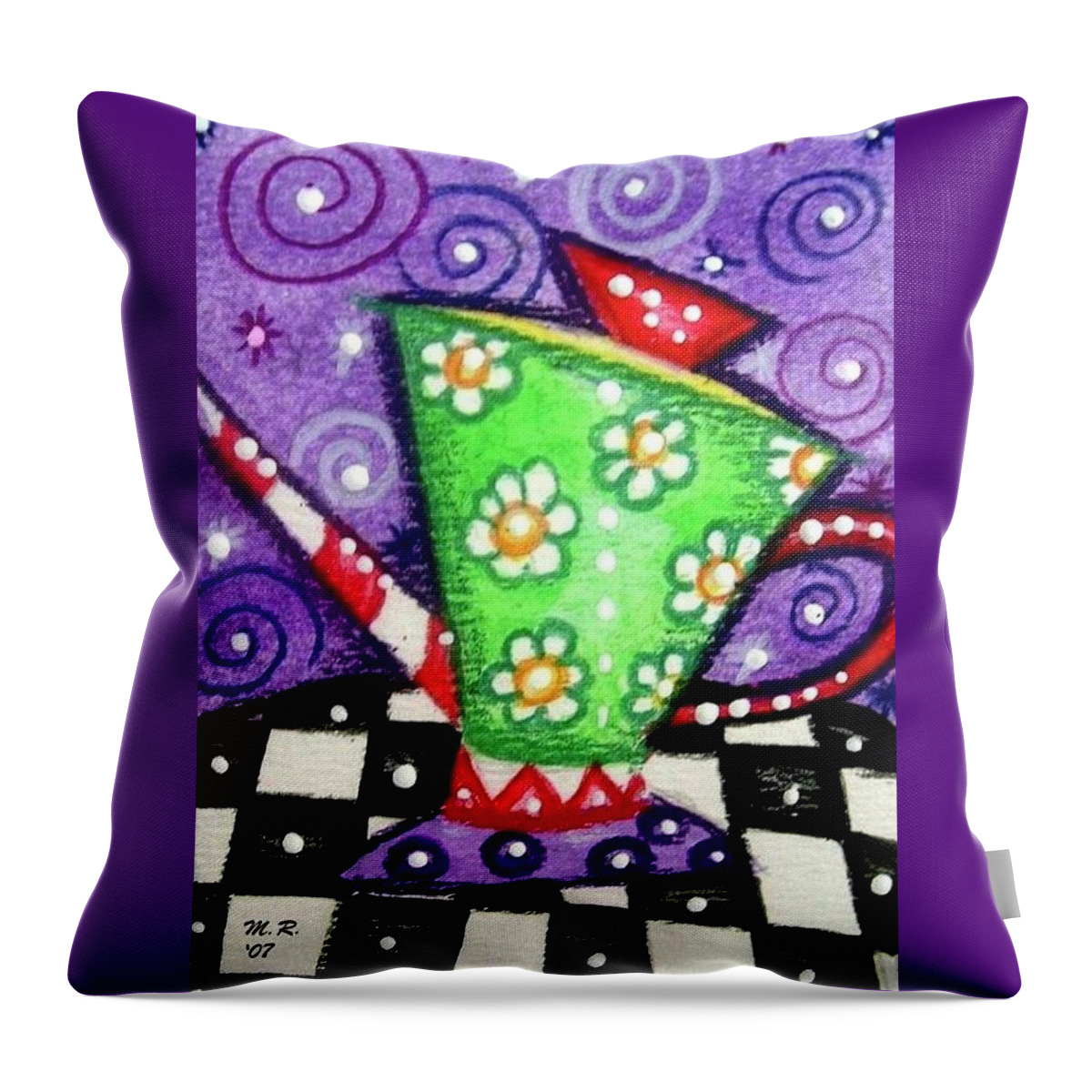 Whimsical Throw Pillow featuring the painting Whimsical Green Teapot by Monica Resinger