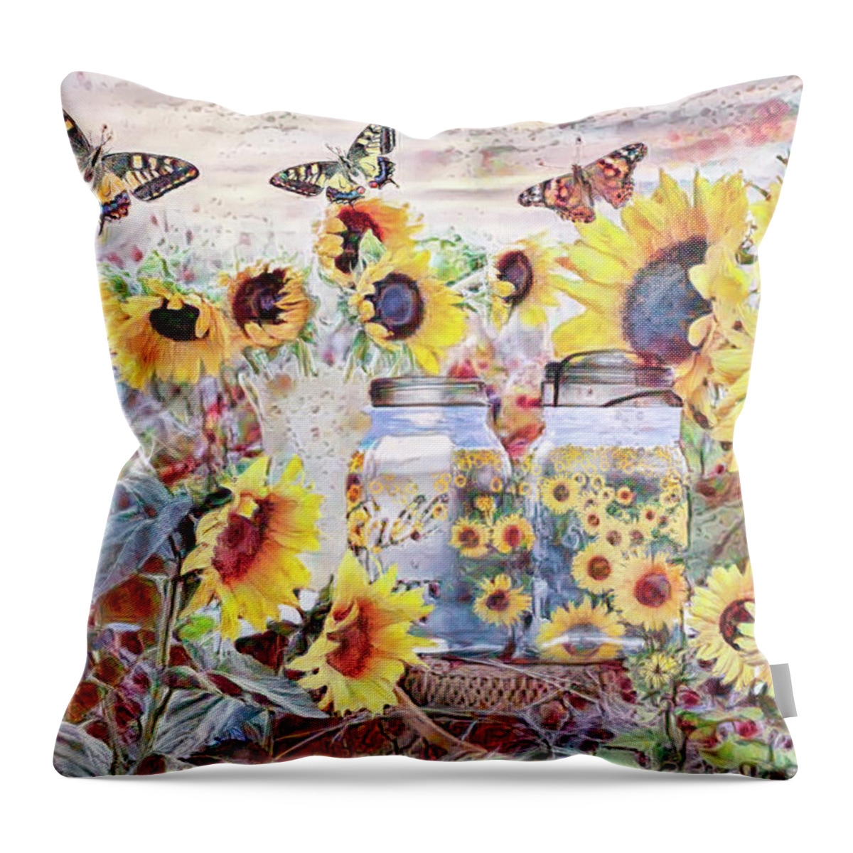 Spring Throw Pillow featuring the digital art Whimsical Sunshine in a Jar by Debra and Dave Vanderlaan