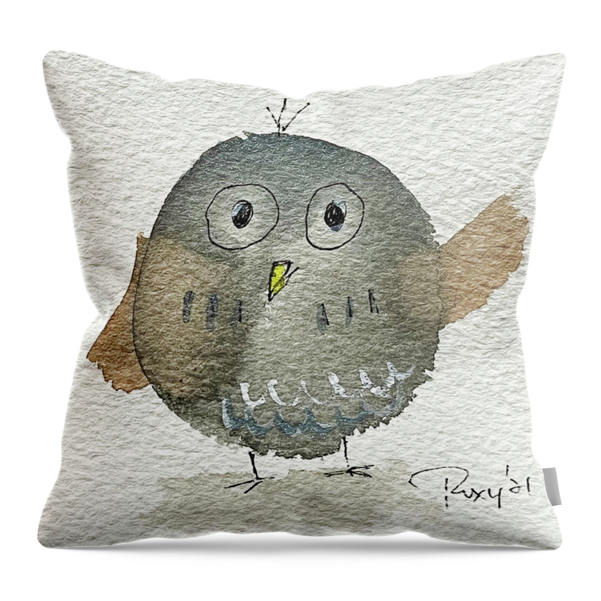 Owl Throw Pillow featuring the painting Whimsy Owl 1 by Roxy Rich