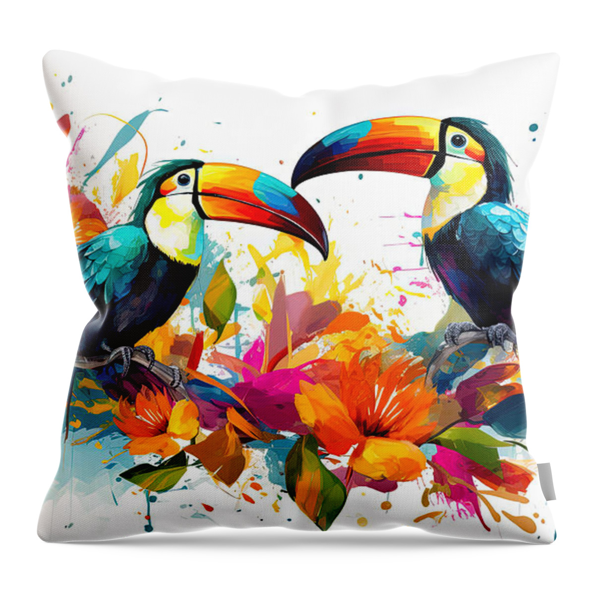 Toucan Art Throw Pillow featuring the painting Whisper of Toucans - Toucans Paintings by Lourry Legarde
