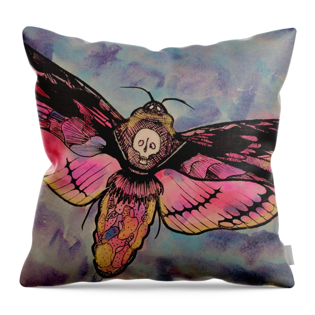 Death Moth Throw Pillow featuring the painting Whispering Twilight Muted Death Moth by Kathy Pope