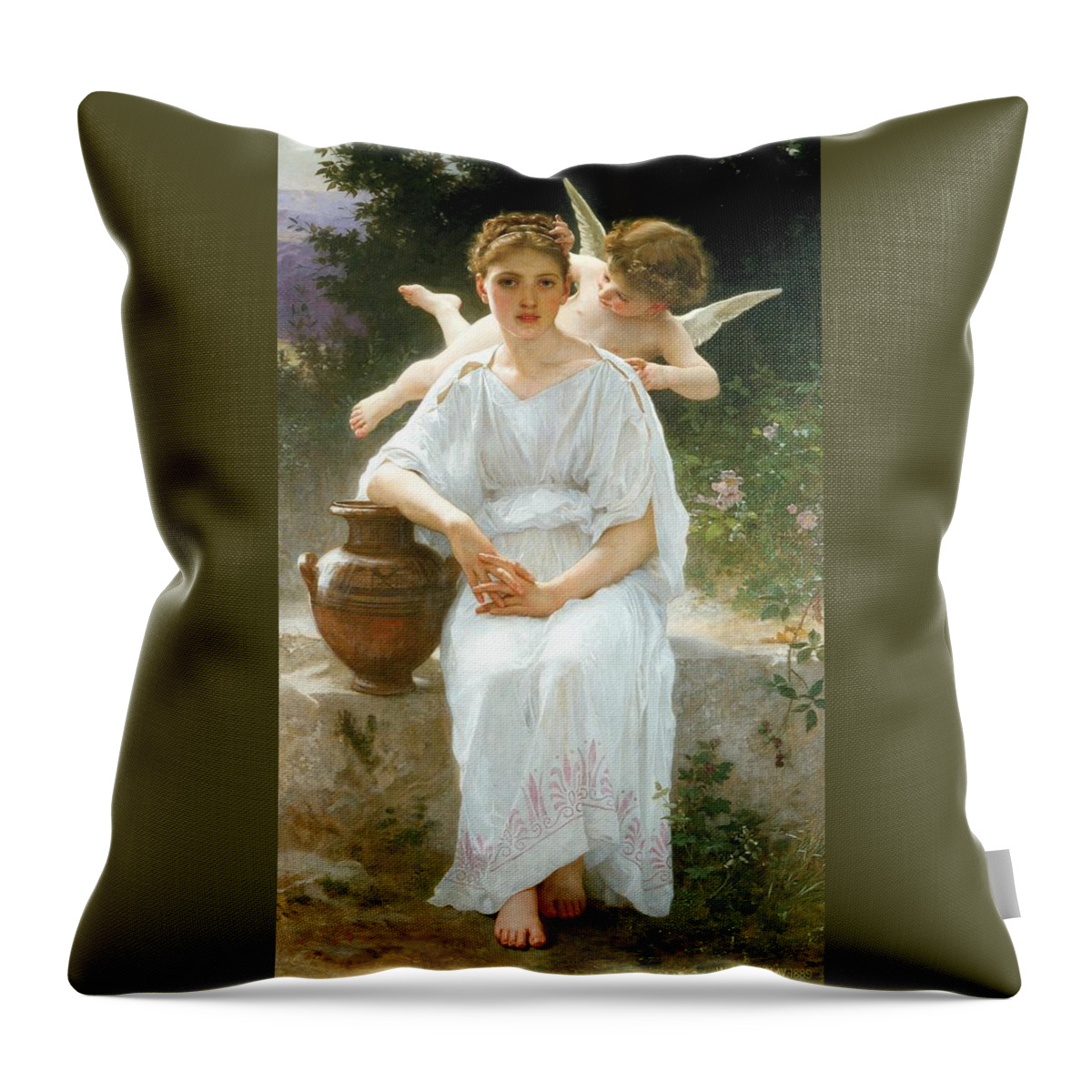  Throw Pillow featuring the painting Whisperings of Love #4 by William- Adolphe Bouguereau