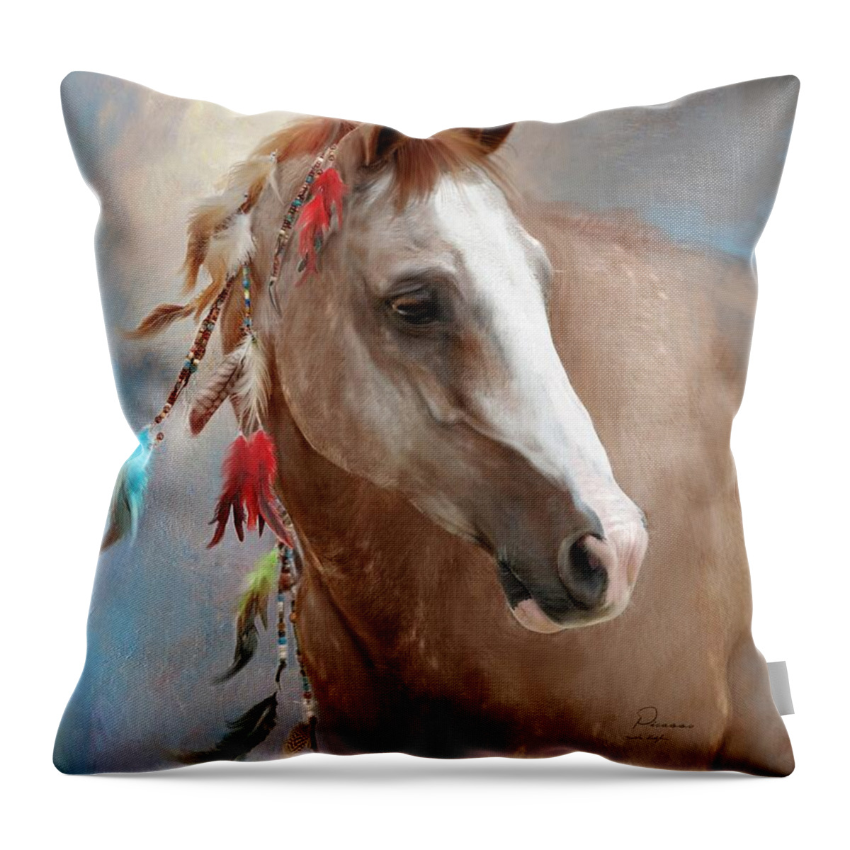 Horse Throw Pillow featuring the digital art Whispy Feathers by Dorota Kudyba