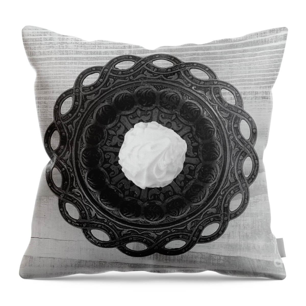 Truffel Throw Pillow featuring the photograph White Chocolate Truffle BW by Elisabeth Lucas