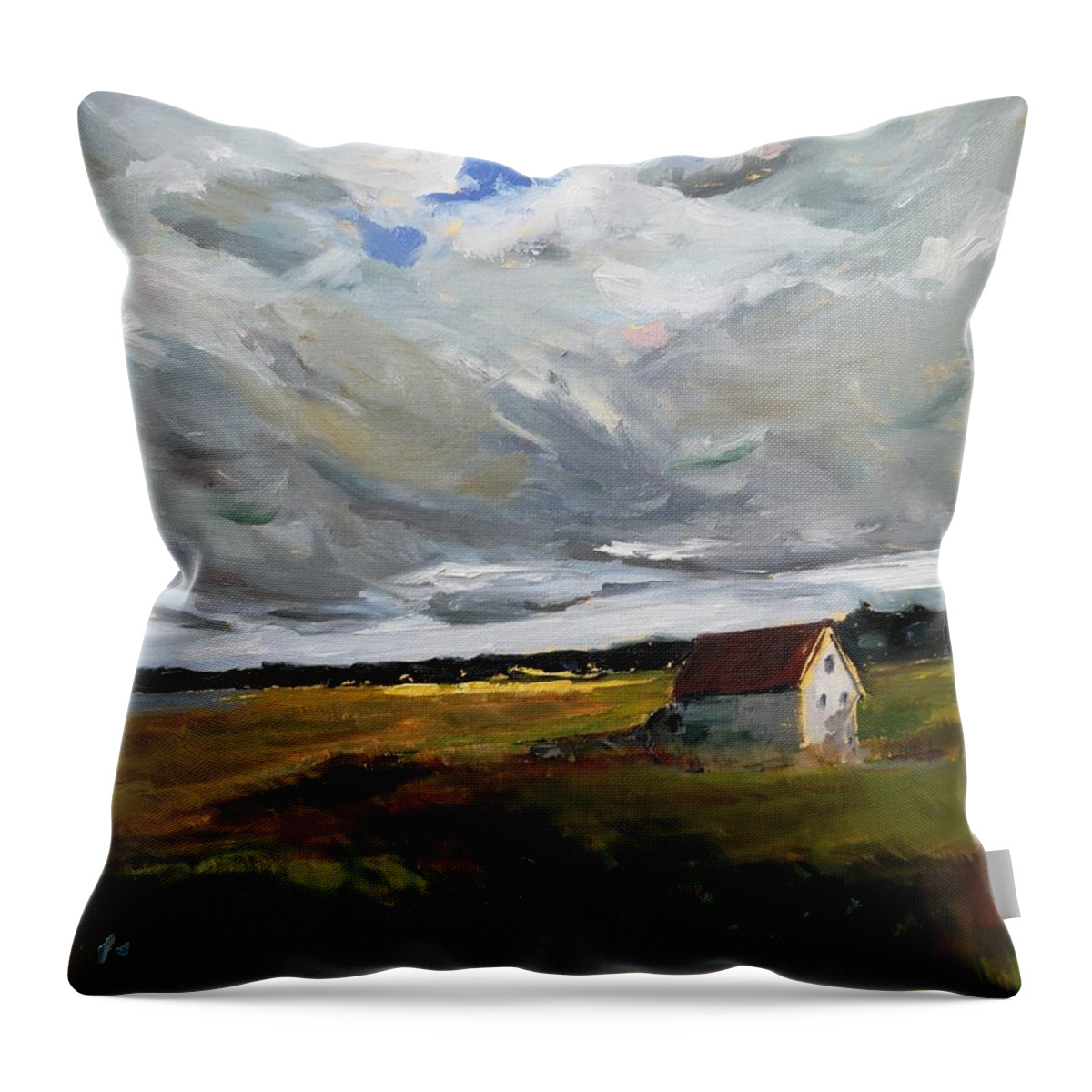 New Brunswick Throw Pillow featuring the painting White Cottage by Sheila Romard