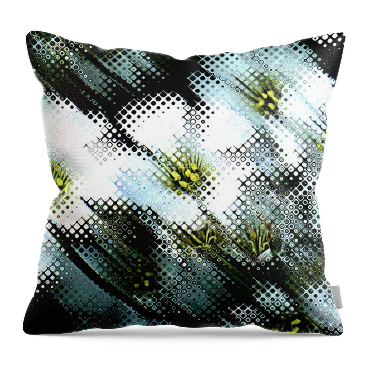 Abstract Throw Pillow featuring the digital art White Daisy Bubbles by Deb Nakano