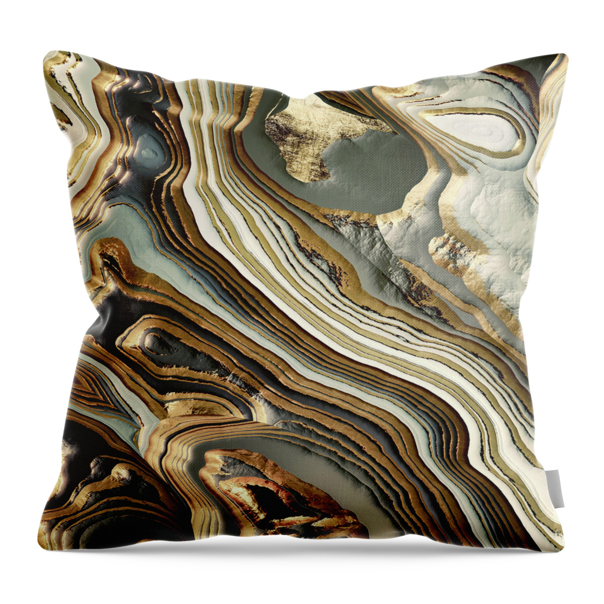 Digital Throw Pillow featuring the digital art White Gold Agate Abstract by Spacefrog Designs