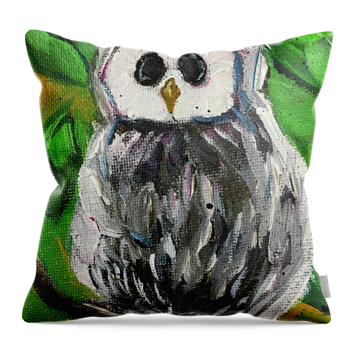Owl Throw Pillow featuring the painting White Owl in Foilage by Roxy Rich