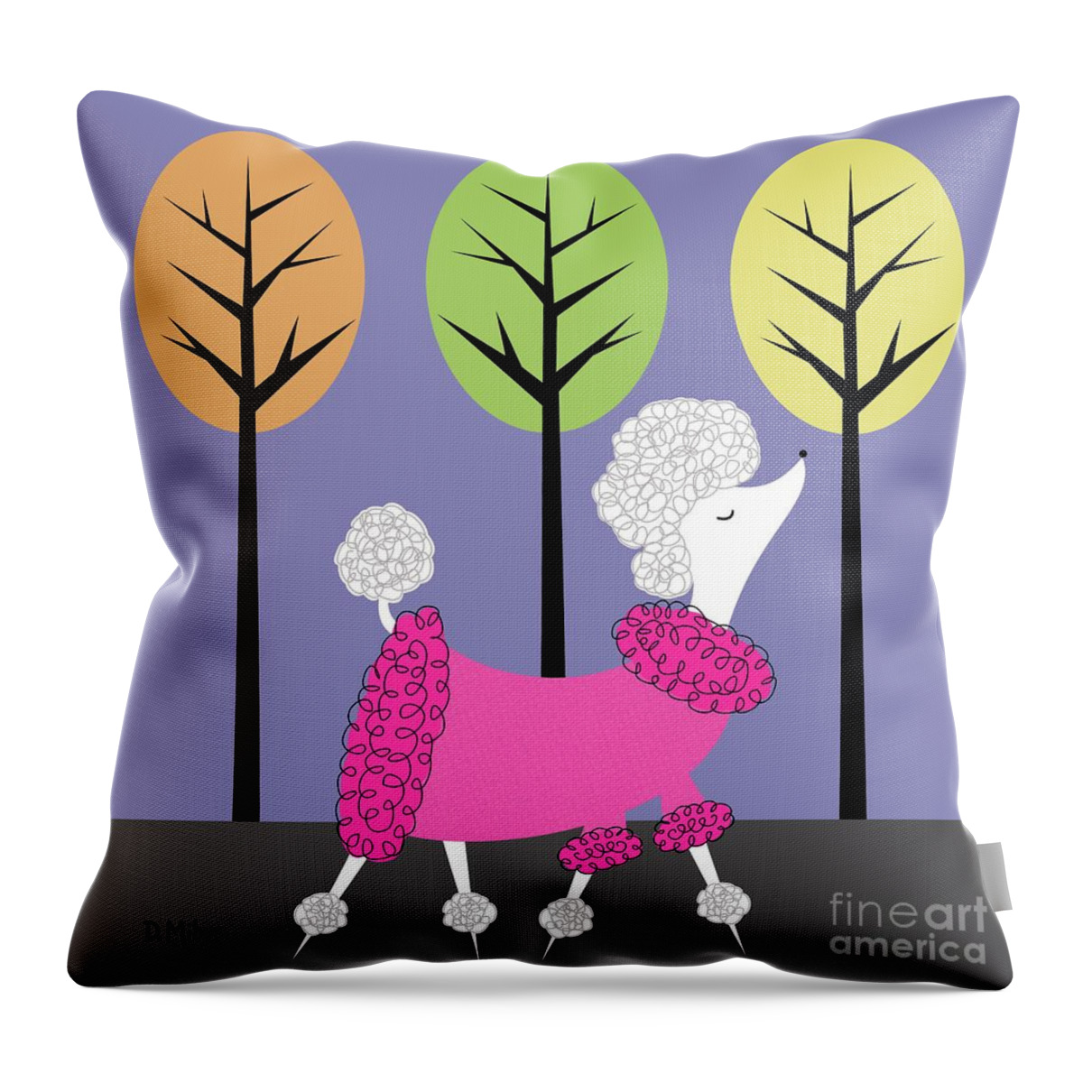 Poodle Throw Pillow featuring the digital art White Poodle in Pink Coat by Donna Mibus