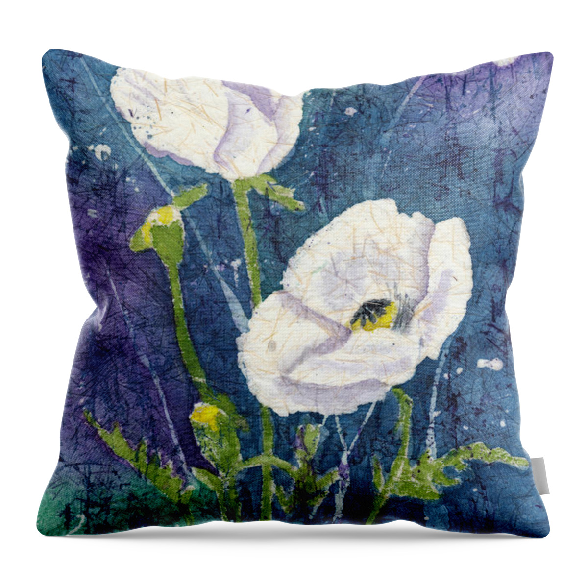 Poppy Throw Pillow featuring the painting White Poppies in an Evening Garden by Conni Schaftenaar
