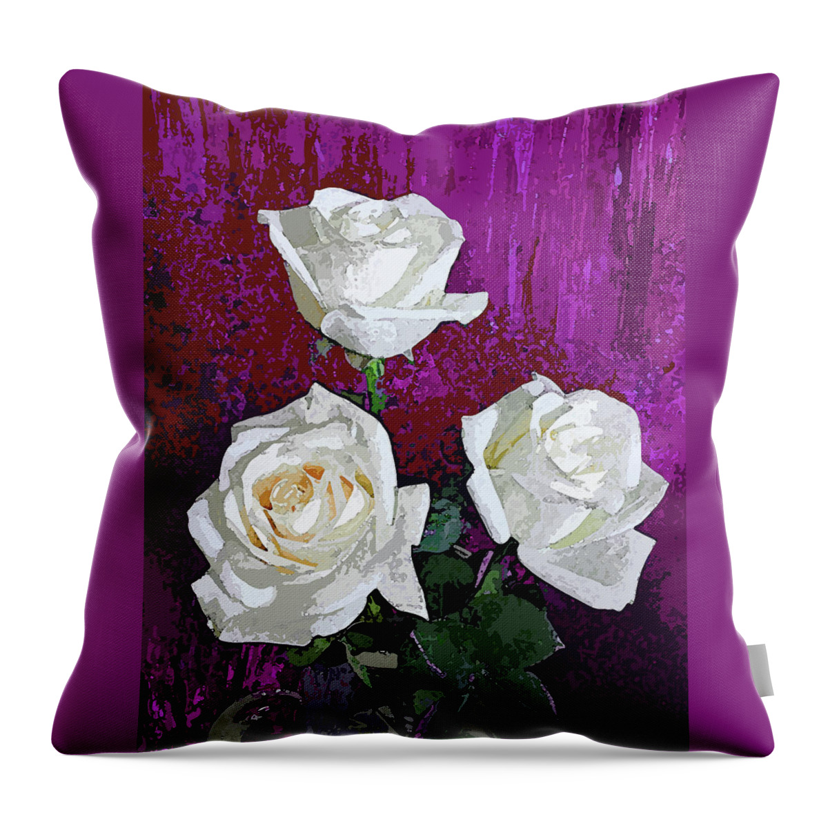 Rose Throw Pillow featuring the photograph White Rose Trio in Pink and Red by Corinne Carroll