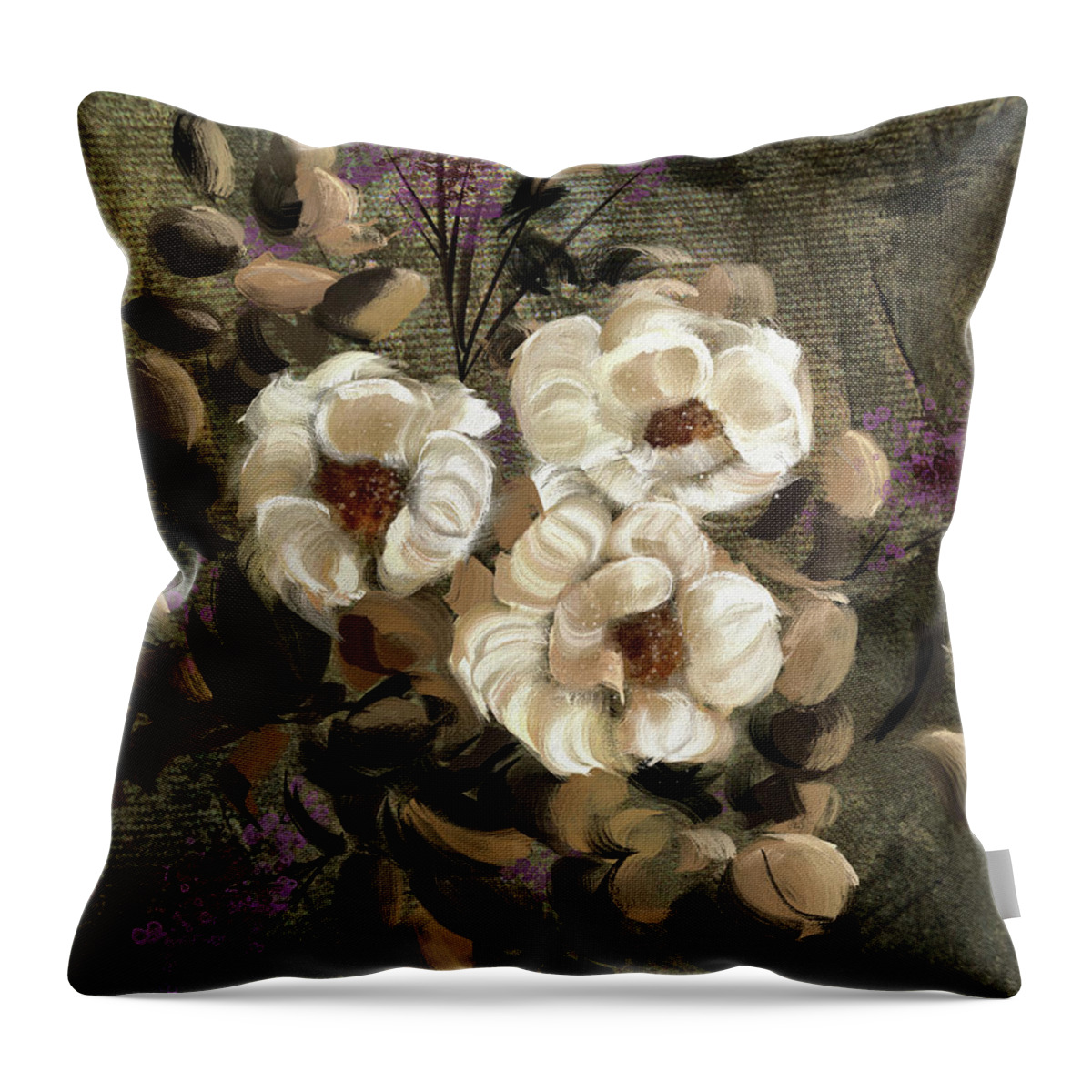 Flower Throw Pillow featuring the digital art White Roses by Lois Bryan
