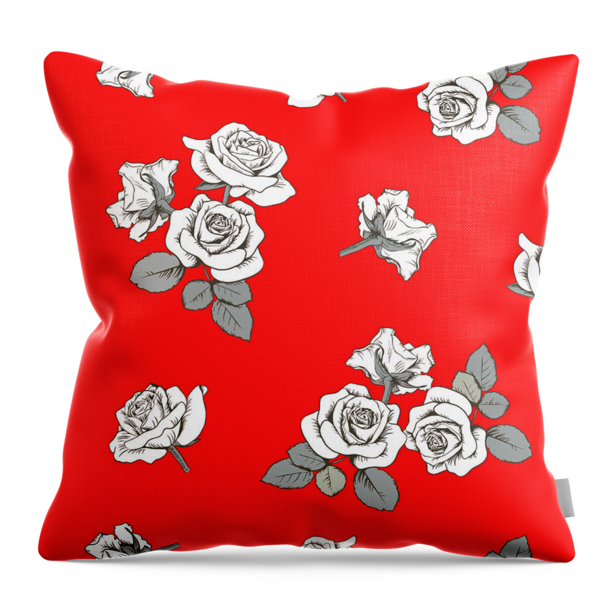 White Roses Throw Pillow featuring the digital art White Roses on a Red Background by Caterina Christakos
