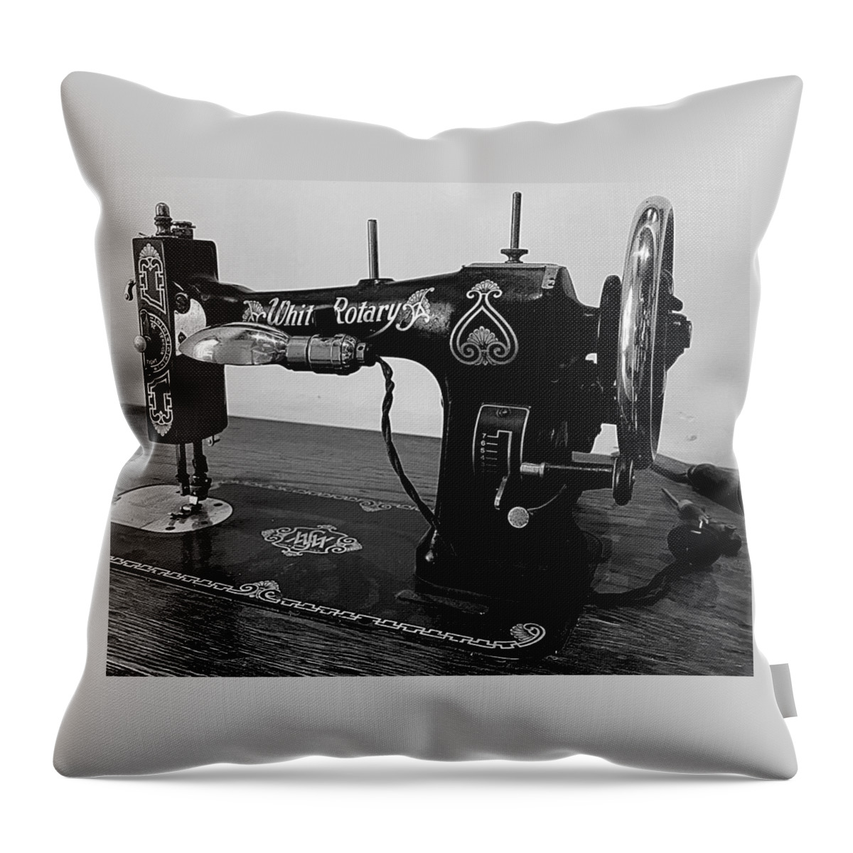 White Throw Pillow featuring the photograph White Rotary BW 1 by Lee Darnell