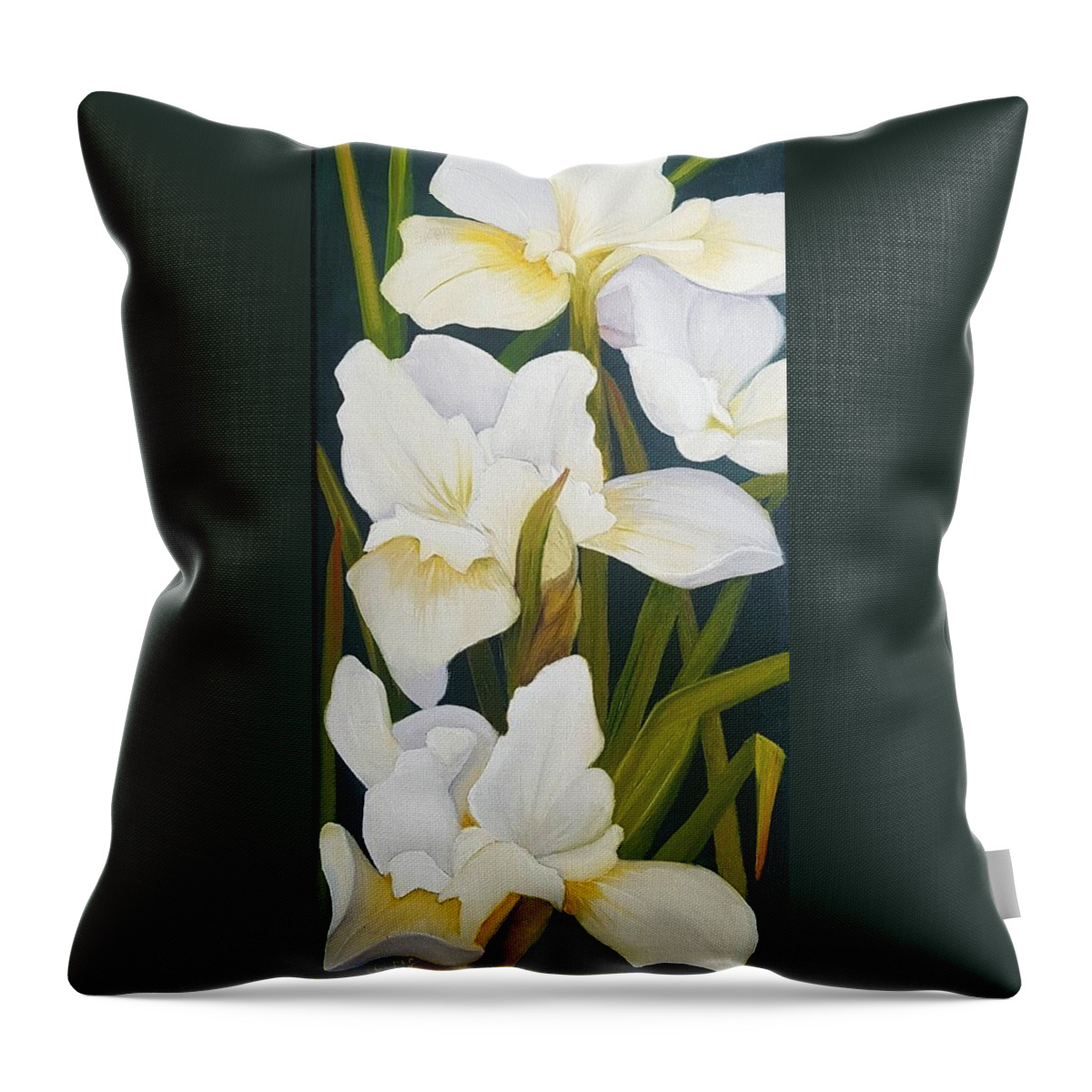 White Iris Throw Pillow featuring the painting White Siberian Iris by Connie Rish