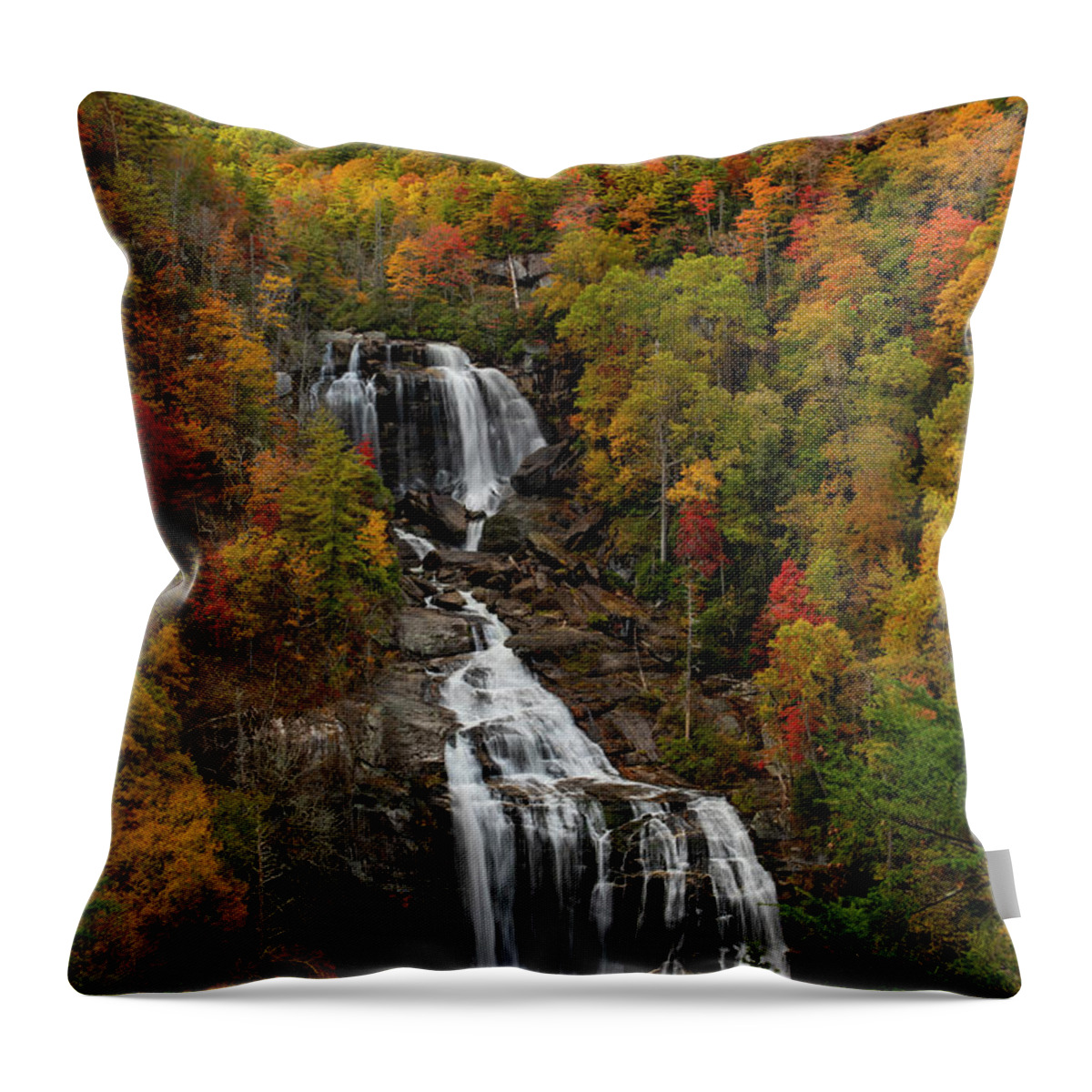Whitewater Falls In Autumn Throw Pillow featuring the photograph Whitewater Falls In Autumn by Dan Sproul