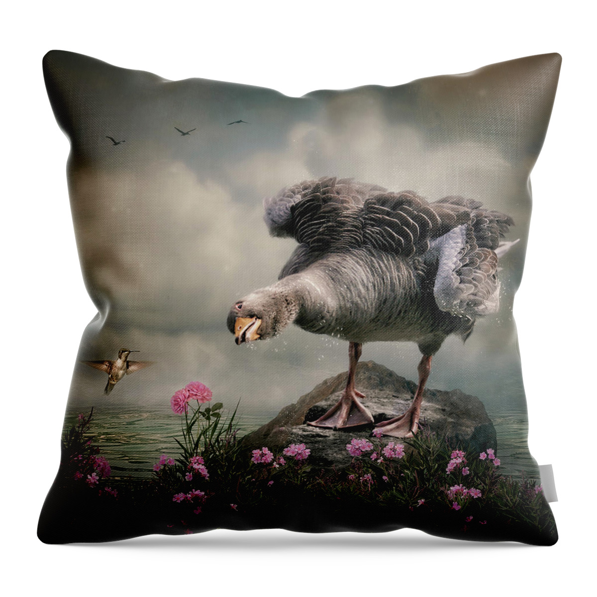 Goose Throw Pillow featuring the digital art Who are you? by Maggy Pease