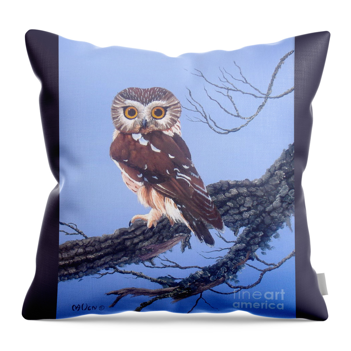 Owl Paintings Throw Pillow featuring the painting Who Me? II by Michael Allen