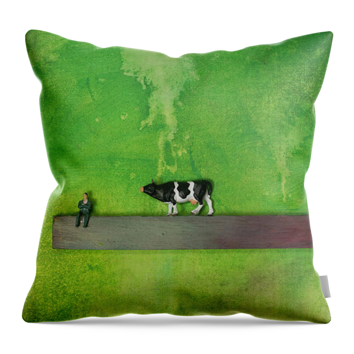 Cow Throw Pillow featuring the mixed media Why do cows suddenly appear by Tim Nyberg