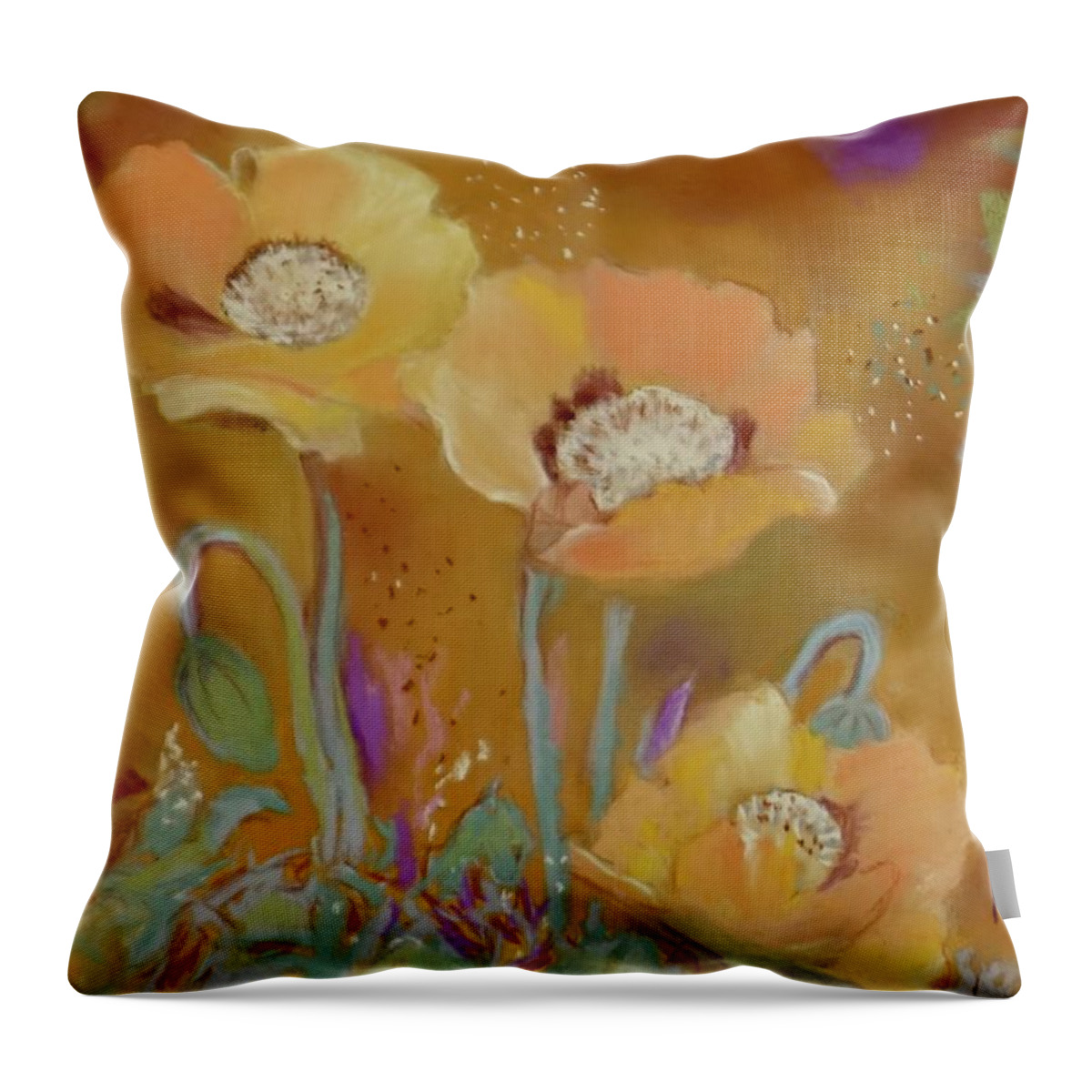 Poppy Throw Pillow featuring the pastel Wild About Poppies by Nataya Crow