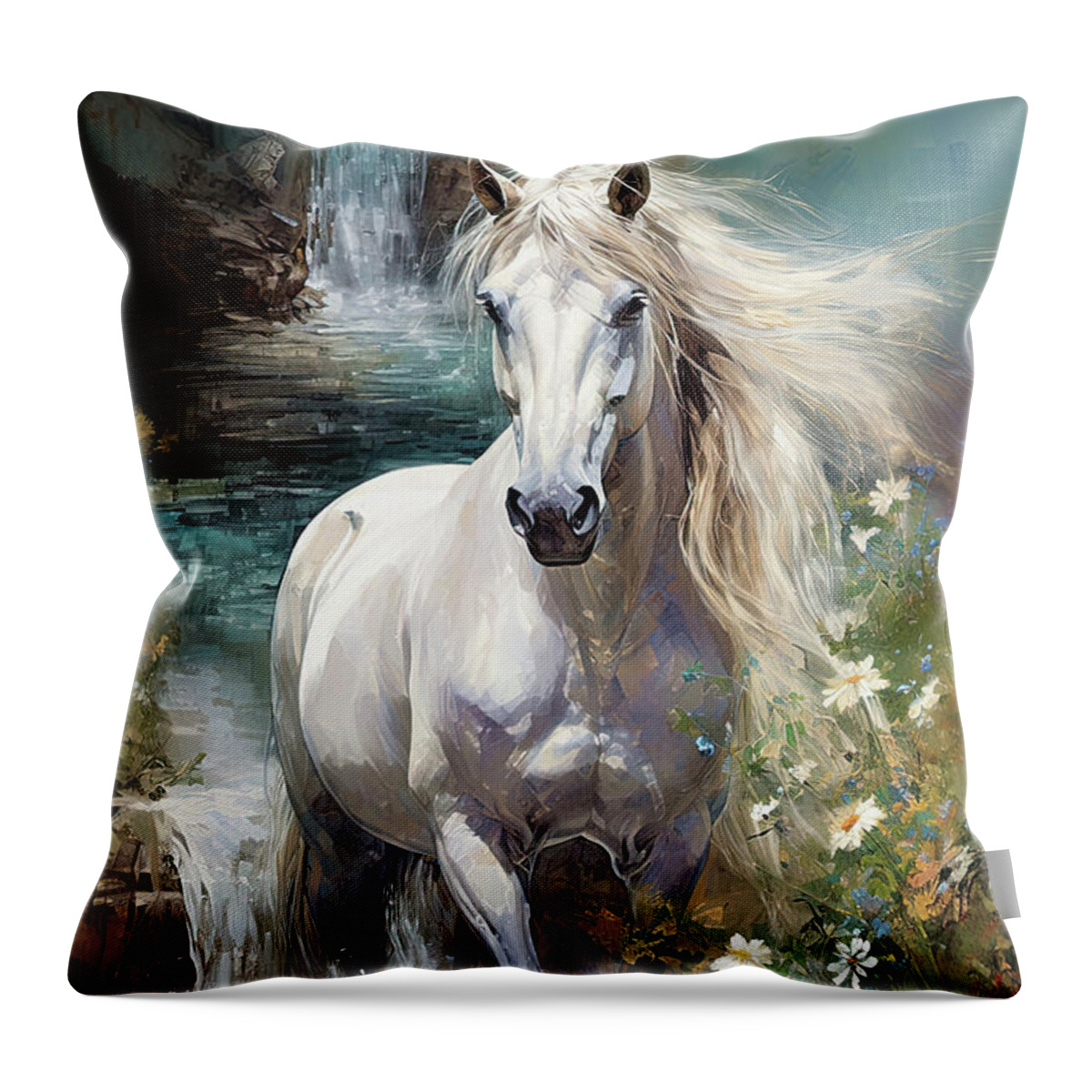 Stallion Throw Pillow featuring the painting Wild And Free Stallion by Tina LeCour