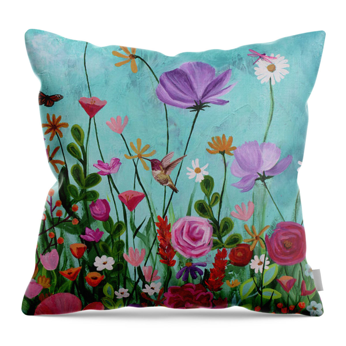 Hummingbird Throw Pillow featuring the painting Wild and Wondrous by Ashley Lane