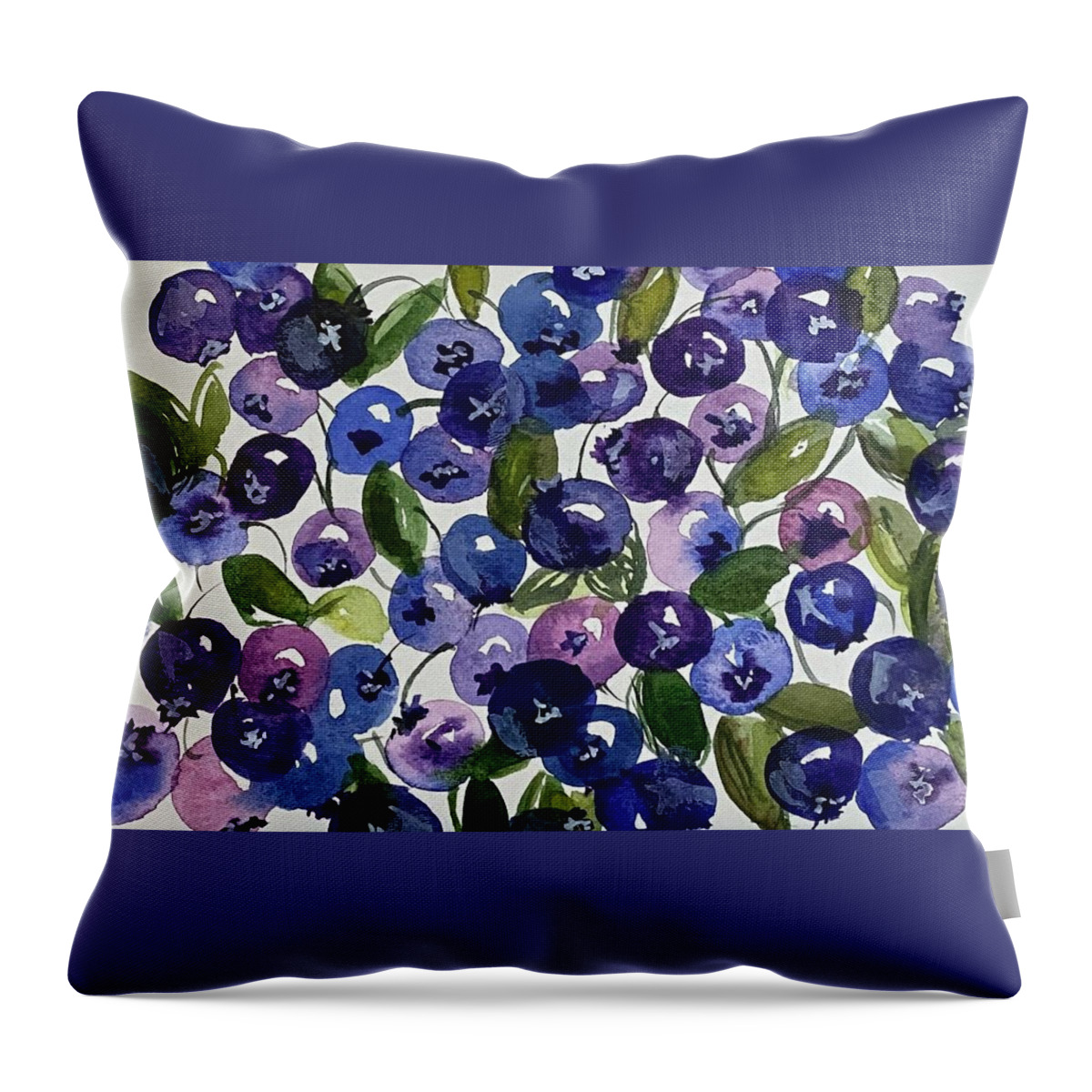 Wild Maine Blueberries Throw Pillow featuring the painting Wild Blueberries by Kellie Chasse