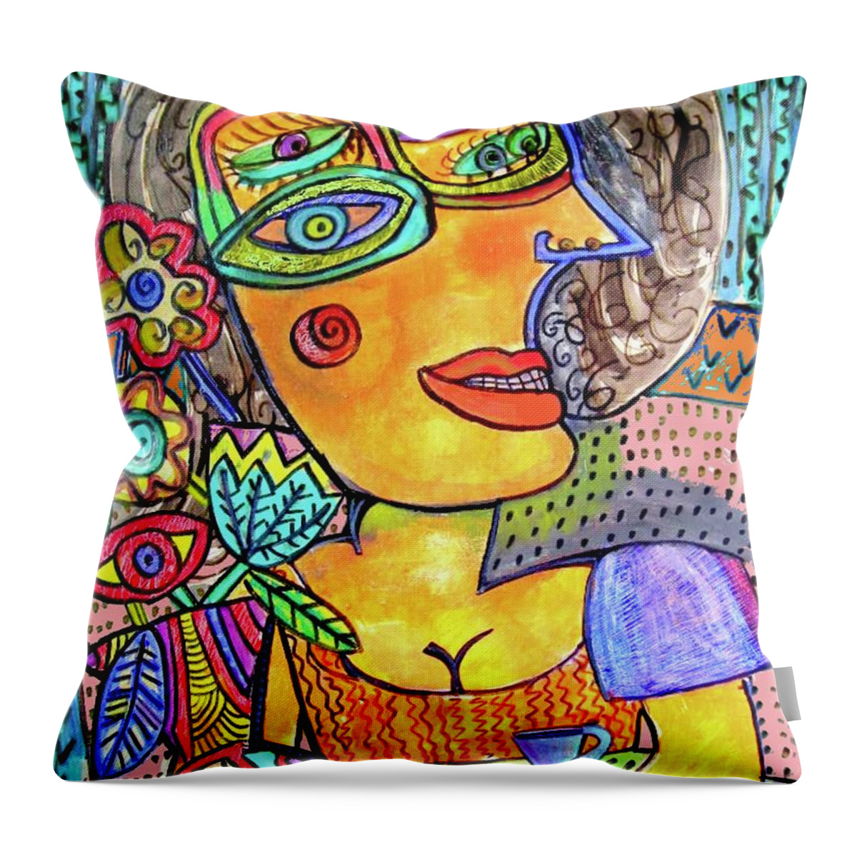 Wild Throw Pillow featuring the painting Wild Eyes Garden Cafe by Sandra Silberzweig