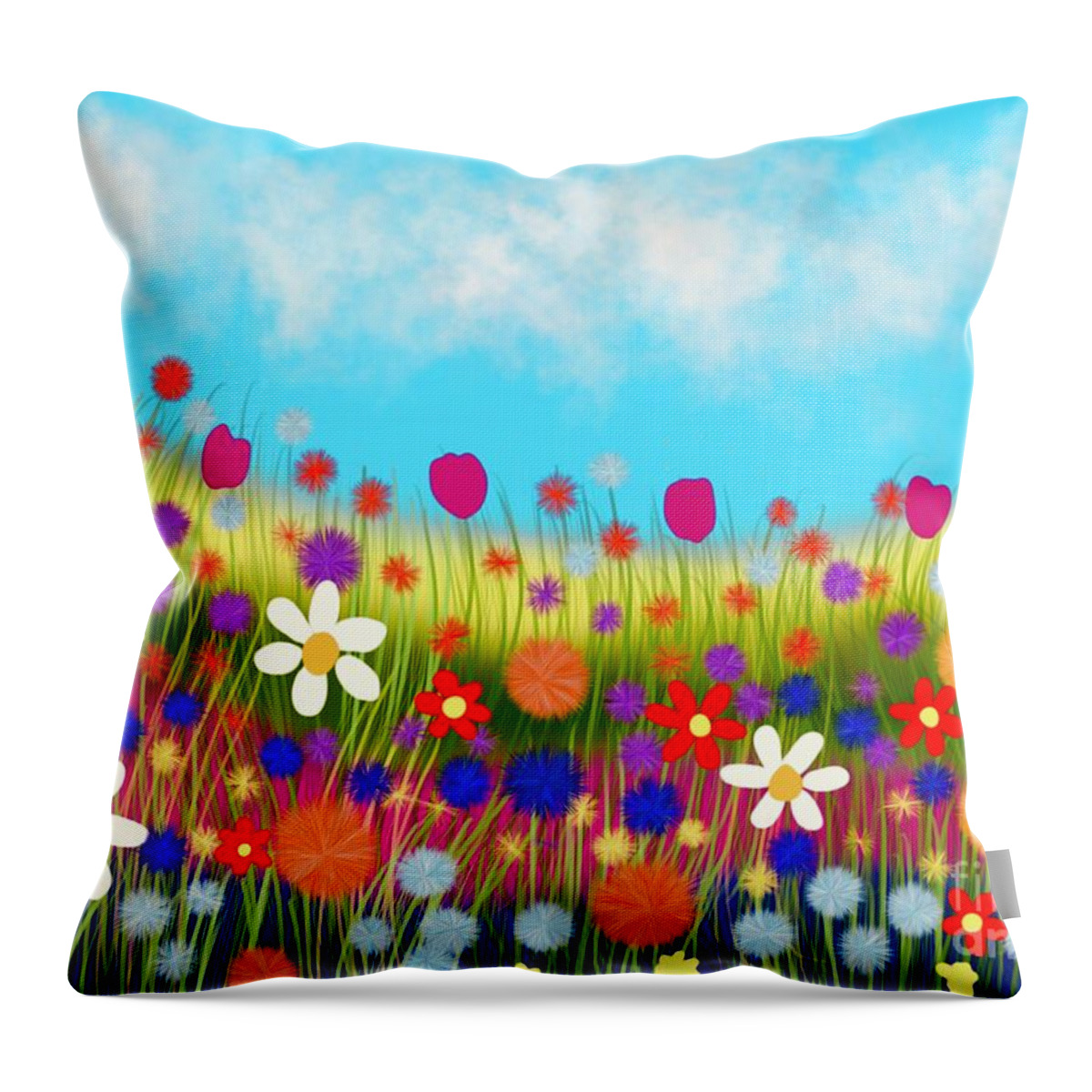 Wild Flowers Prints Throw Pillow featuring the digital art Wild flowers by Elaine Hayward