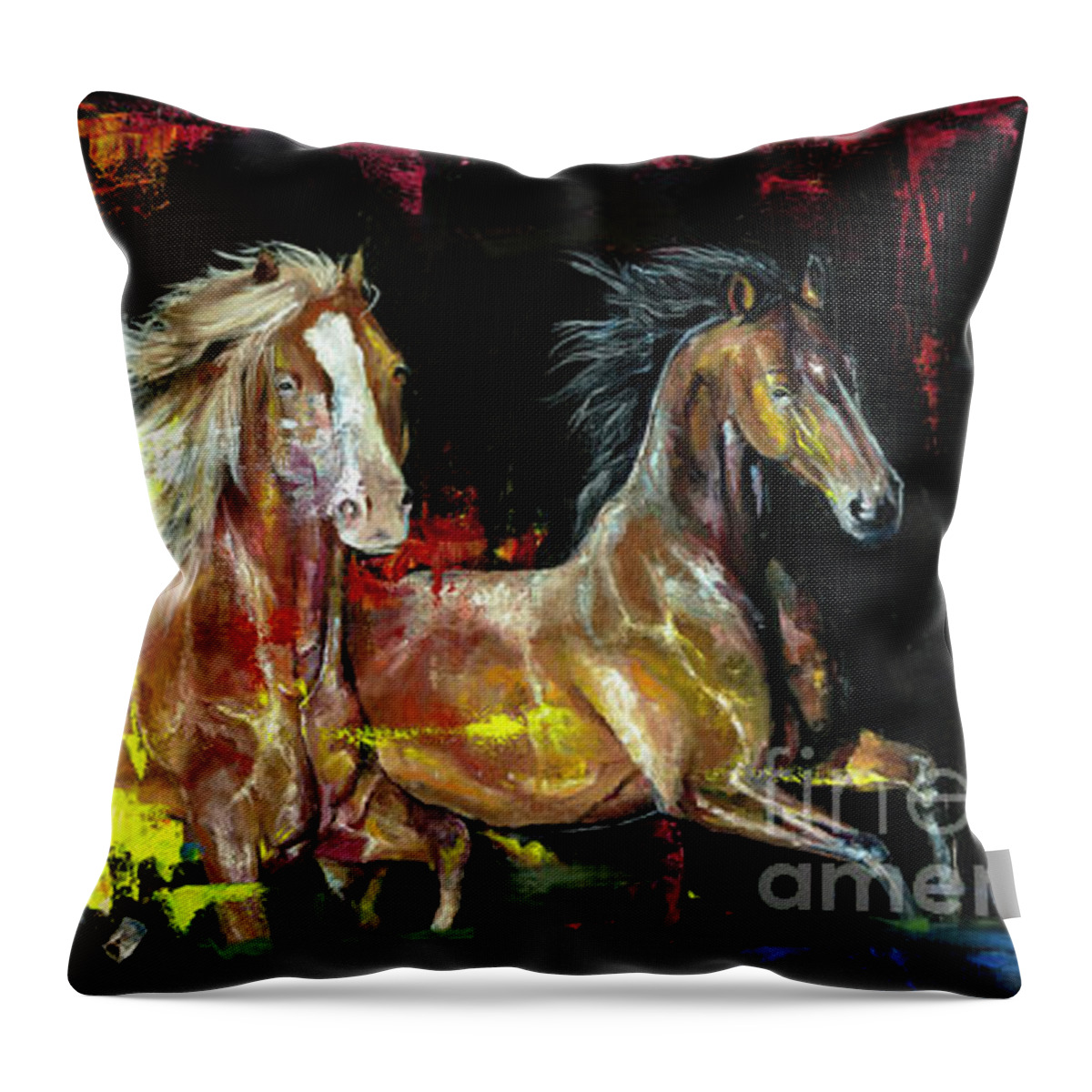 Horse Throw Pillow featuring the painting Wild Horses by Averi Iris