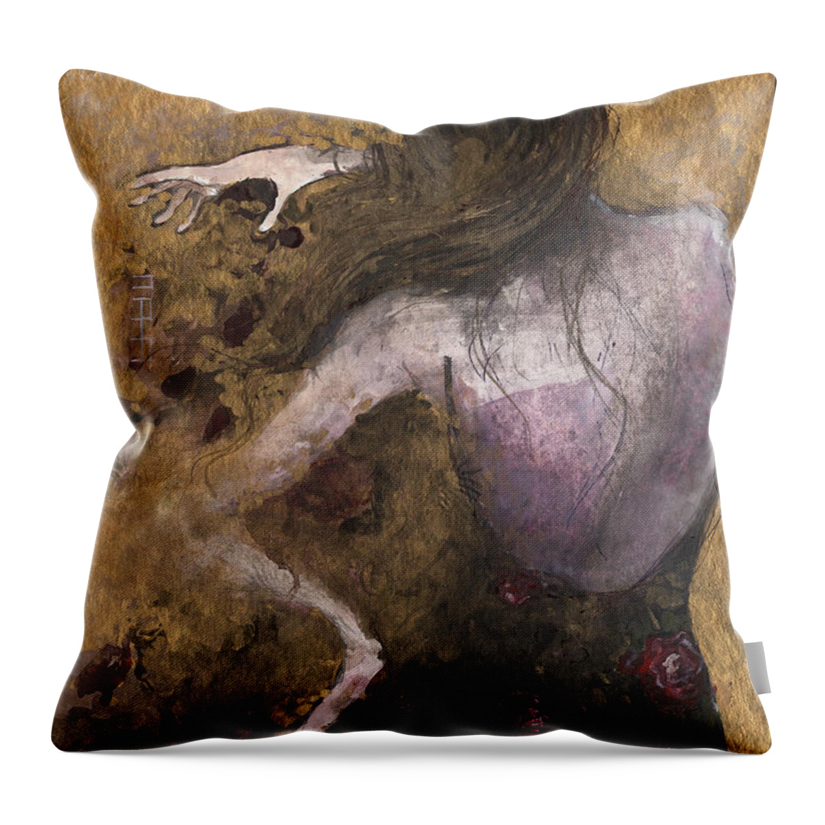 Woman Throw Pillow featuring the painting Wild rose by Maya Manolova