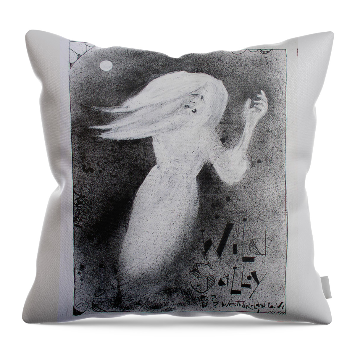  Throw Pillow featuring the drawing Wild Sally by Phil Mckenney