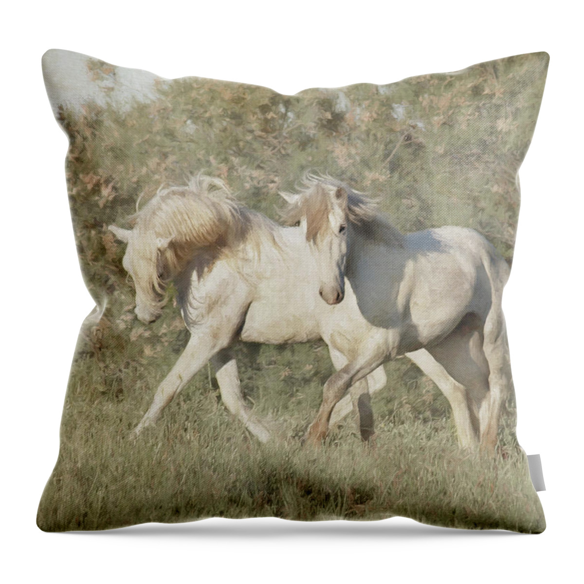 Horse Throw Pillow featuring the photograph Wild Stallions of the Camargue by Karen Lynch