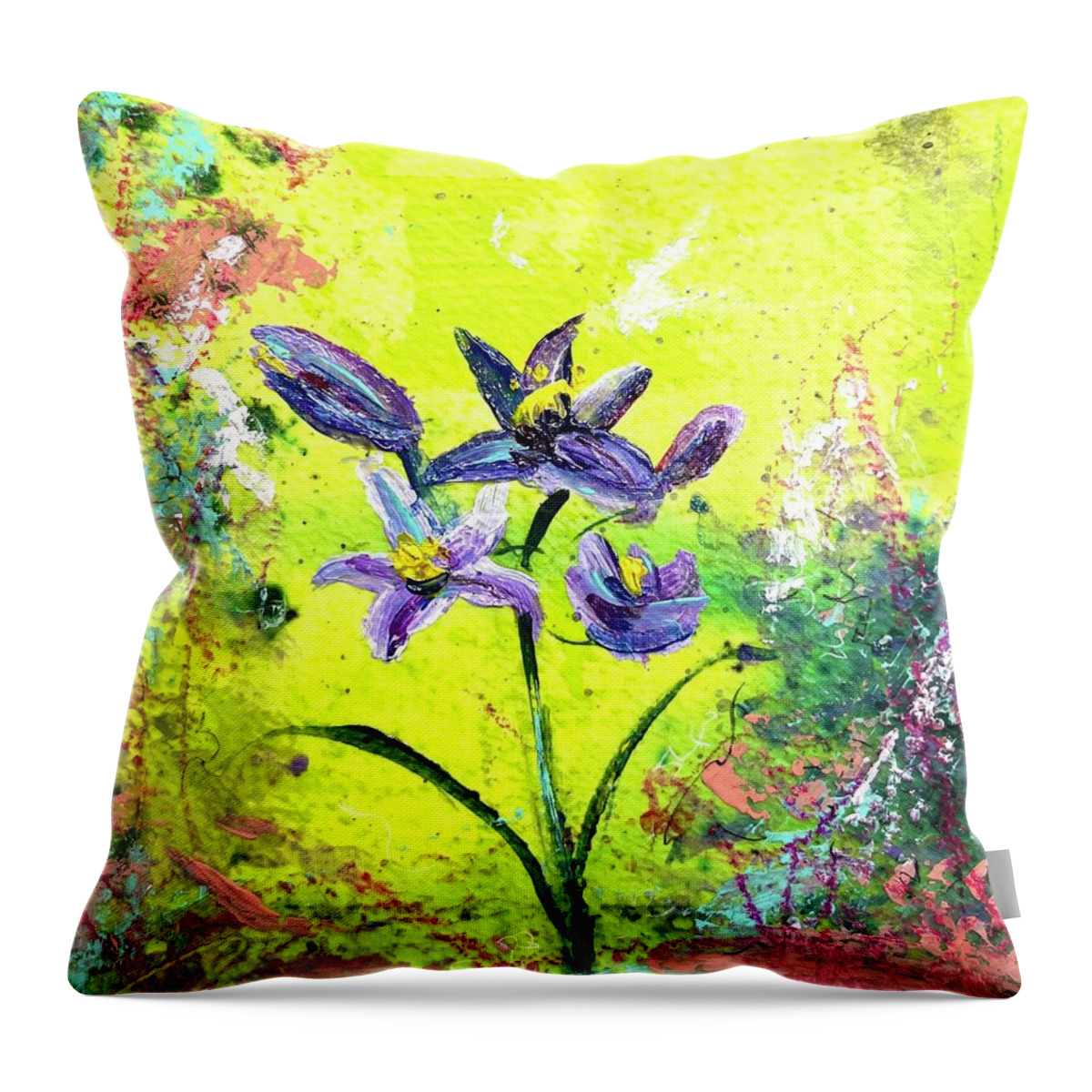 Blue Dick Throw Pillow featuring the painting Wild Thing - Blue Dick by Cheryl Prather