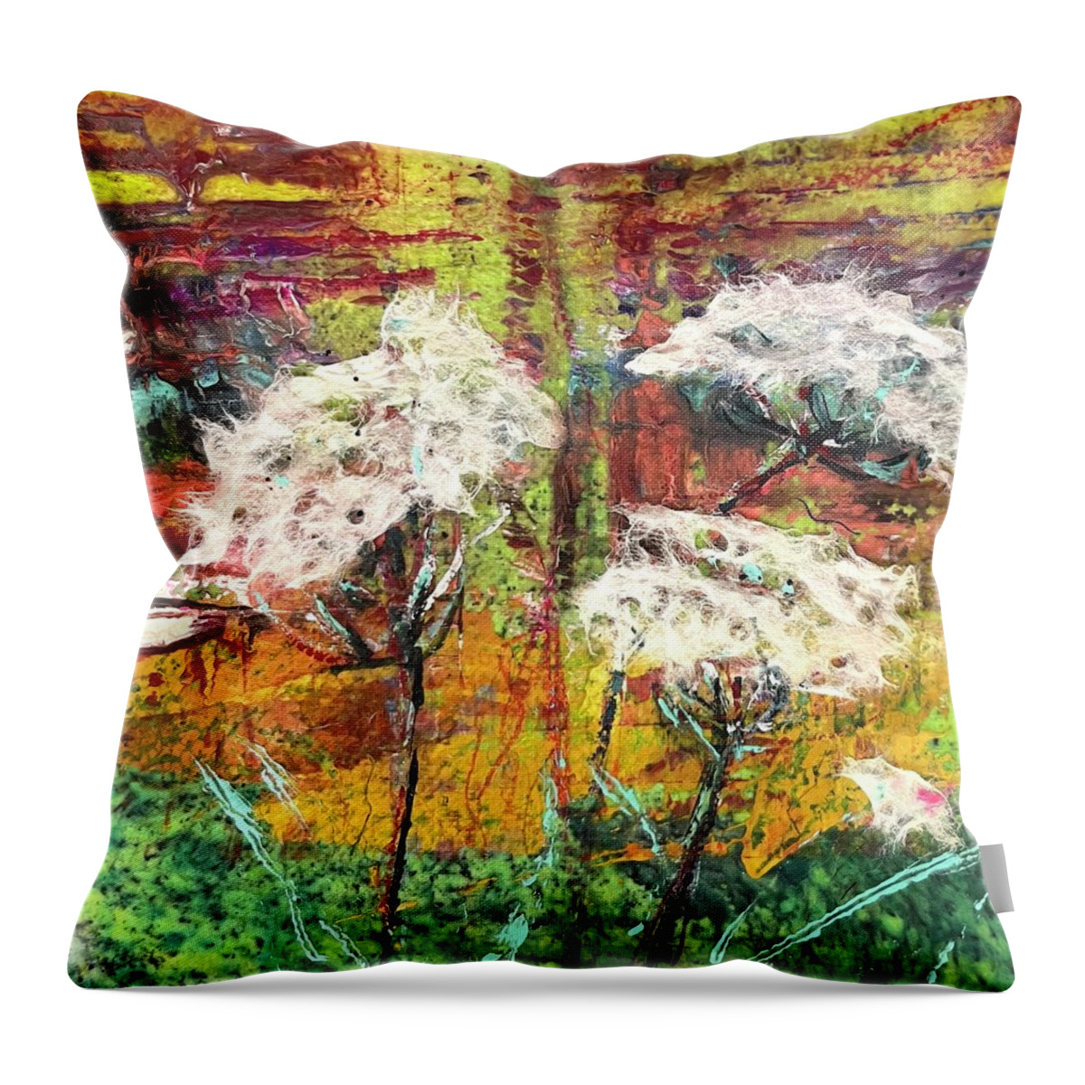 Queen Anne Lace Throw Pillow featuring the painting Wild Thing - Queen Anne Lace by Cheryl Prather
