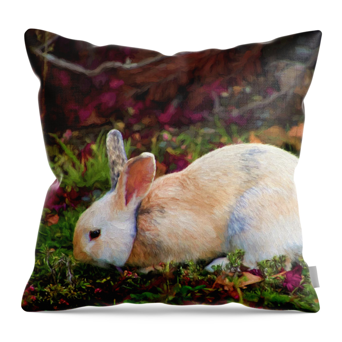 White Rabbit Throw Pillow featuring the photograph Wild White Bunny by Peggy Collins
