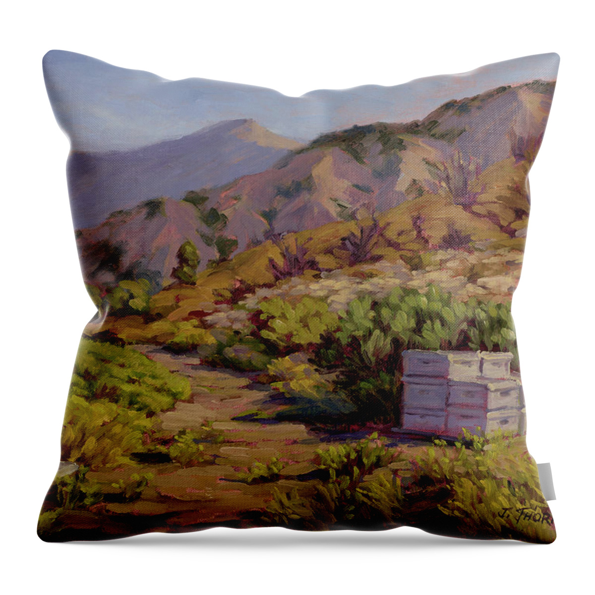 Bees Throw Pillow featuring the painting Wildflower Honey Fields by Jane Thorpe