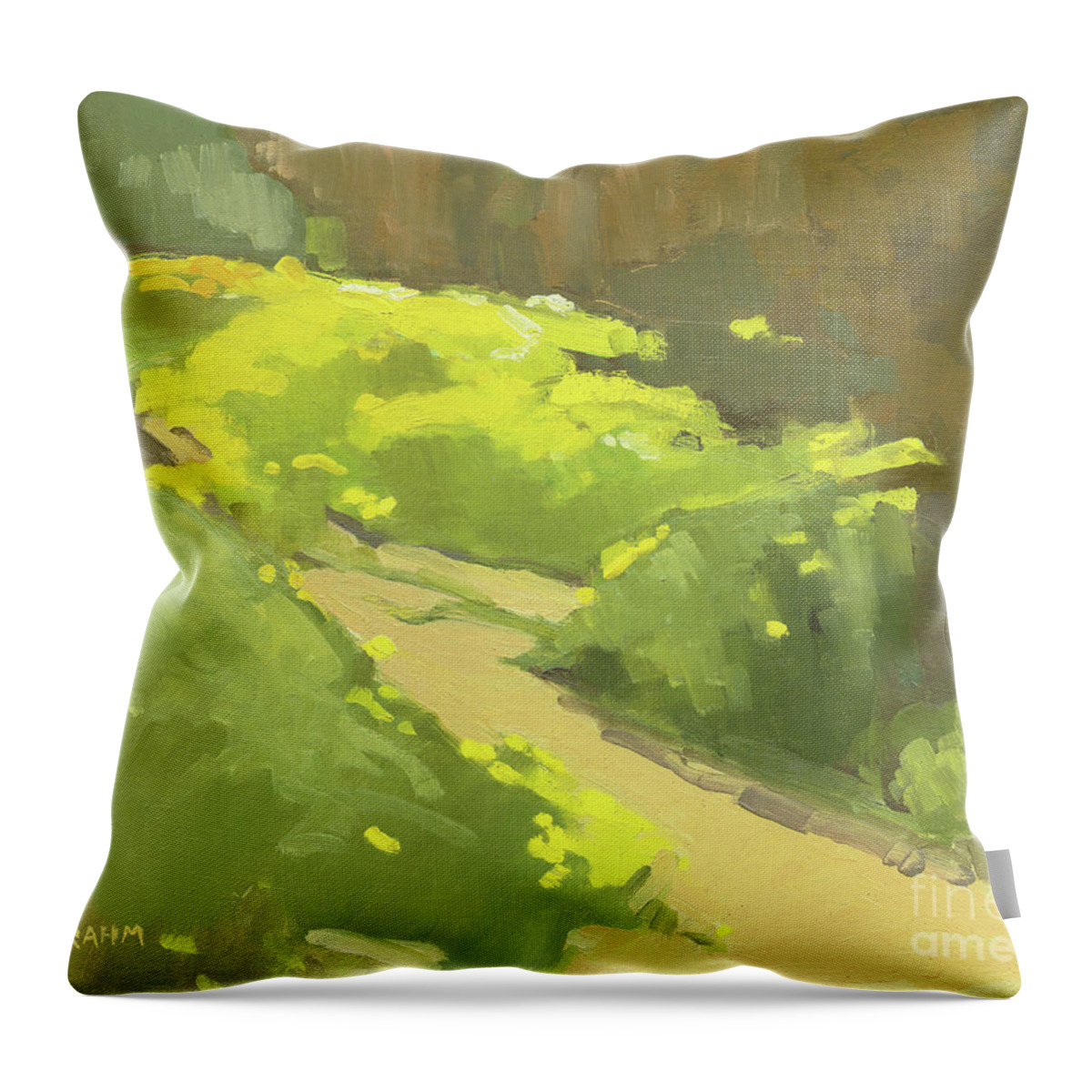 Wildflowers Throw Pillow featuring the painting Wildflowers along Sunset cliffs, San Diego by Paul Strahm