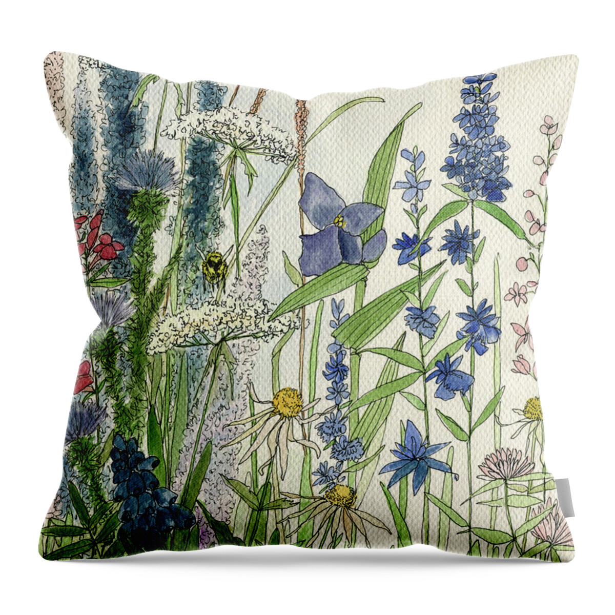 Wildflower Print Throw Pillow featuring the painting Wildflowers by Laurie Rohner