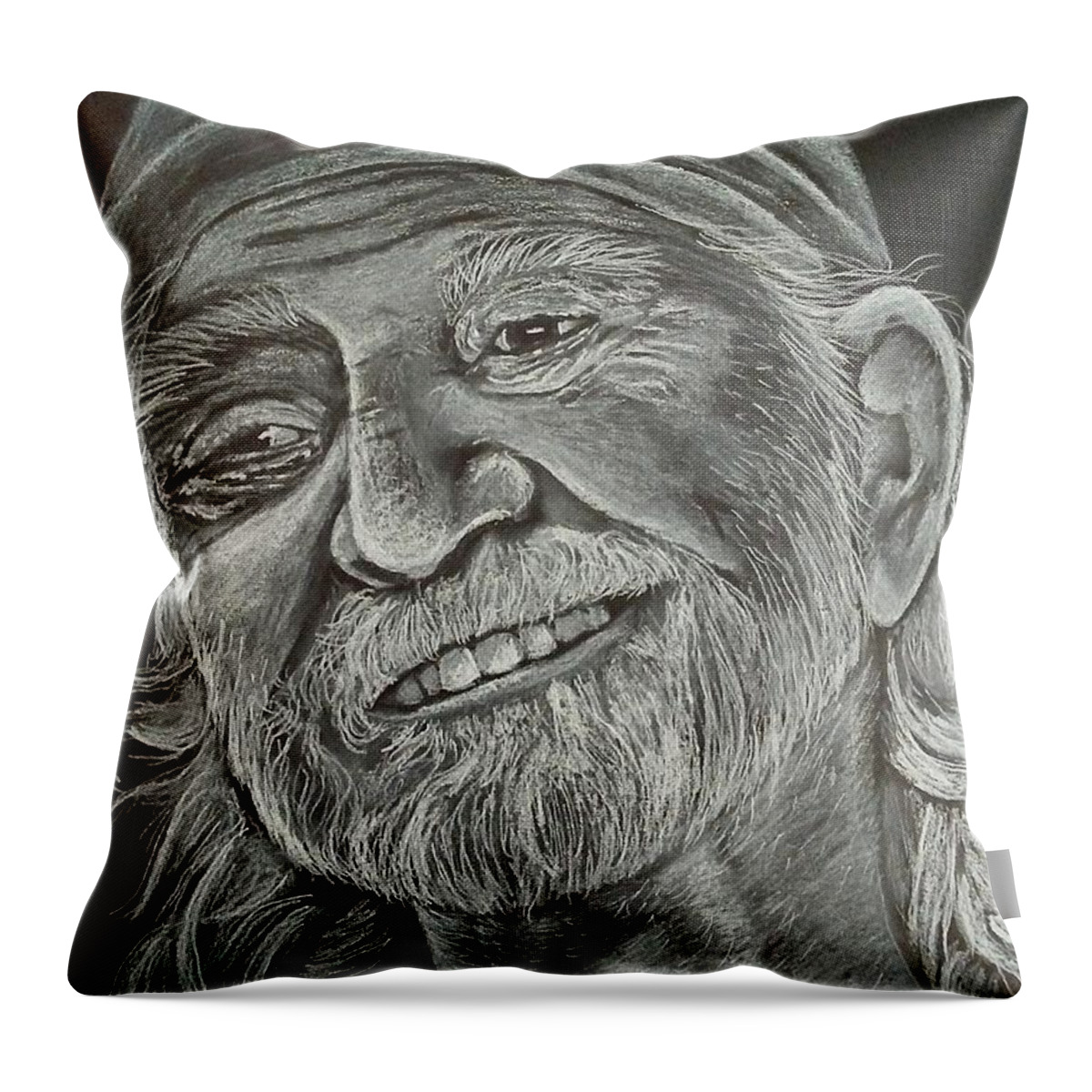 Willie Throw Pillow featuring the drawing Willie Nelson by Mindy Gibbs