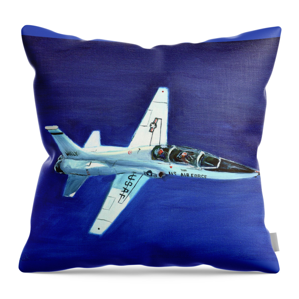 Military Aircraft Throw Pillow featuring the painting Willy T-38 by Rick Hansen