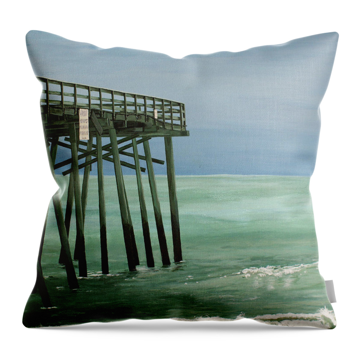 Pier Throw Pillow featuring the painting Wilmington Welcome by Heather E Harman