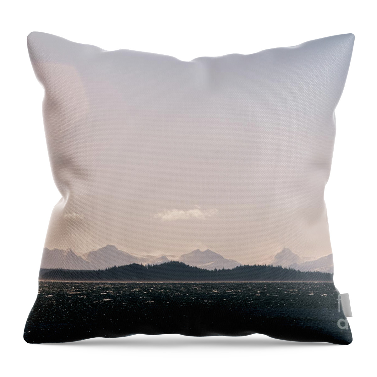 #alaska #ak #juneau #cruise #tours #vacation #peaceful #sealaska #southeastalaska #calm #chilkatmountains #chilkats #capitalcity #lynncanal #clouds #cloudy #clearskies #clearblueskies #blueskies #postcard #spring Throw Pillow featuring the photograph Wind on the Water by Charles Vice