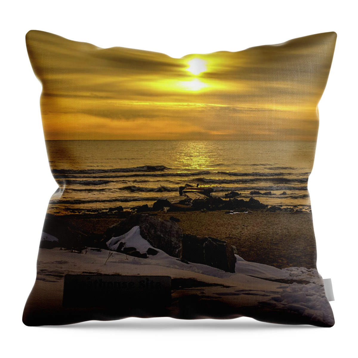 1880 Boathouse Site Throw Pillow featuring the photograph Wind Point Boathouse Site by Deb Beausoleil
