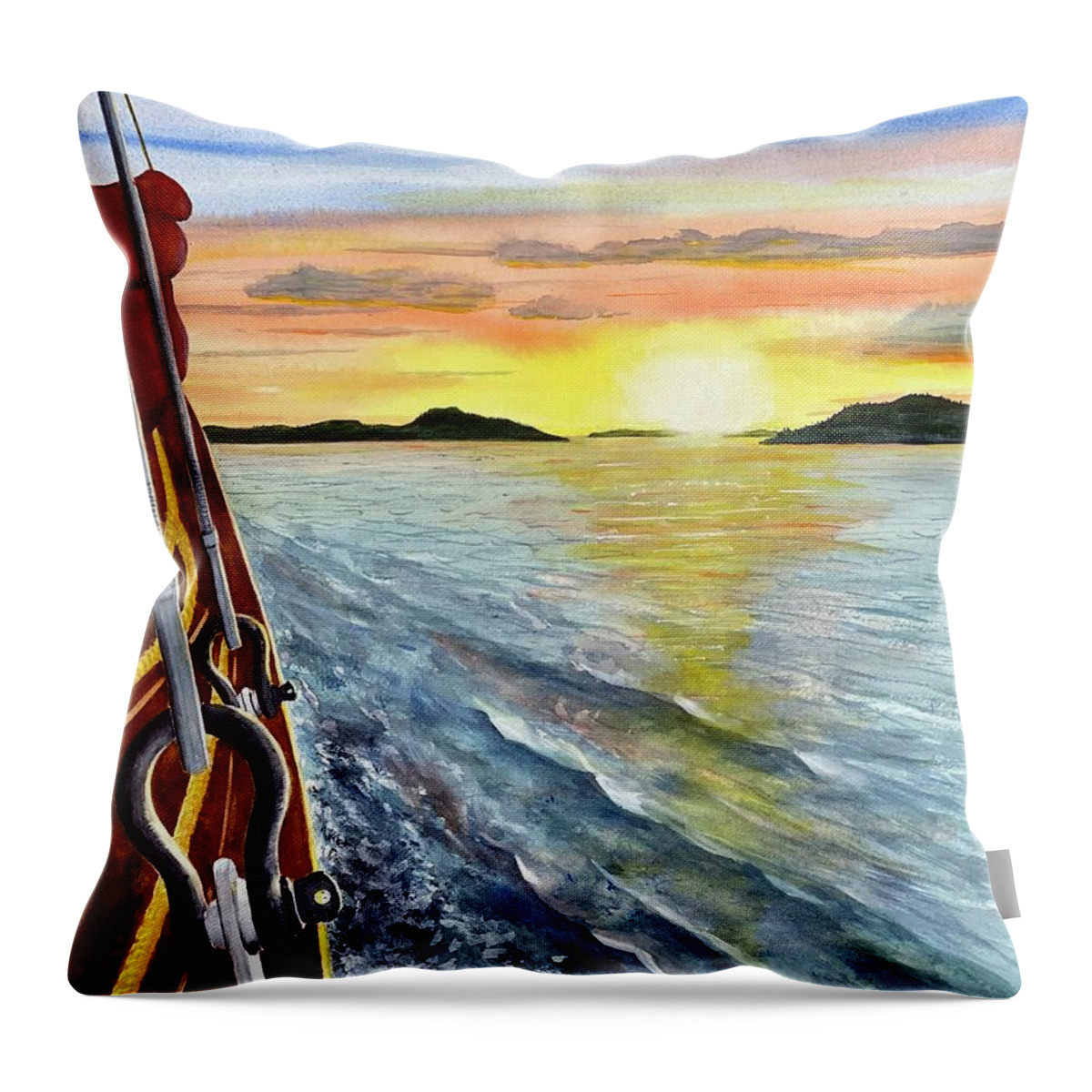 Sailing Throw Pillow featuring the painting Windjammer Sunset by Joseph Burger