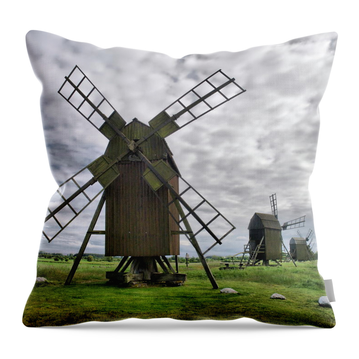 Lehtokukka Throw Pillow featuring the photograph Windmills of Oland 2 by Jouko Lehto